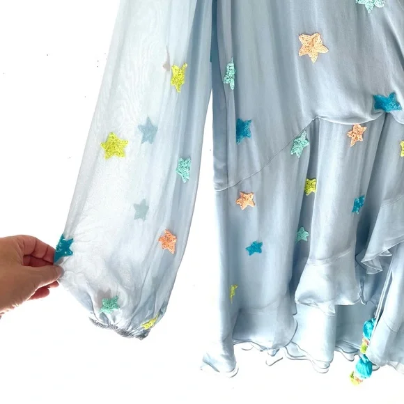 Rococo Sand Georgette Sequin Star Blue Mini Dress Size XL - Picture 6 of 13